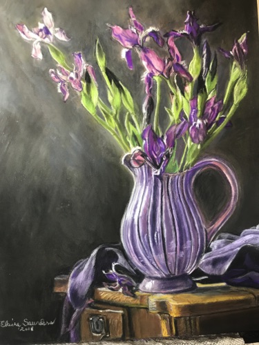 Purple - Iris flowers - in vase - pastel
Original - painting 11 x 14 $300